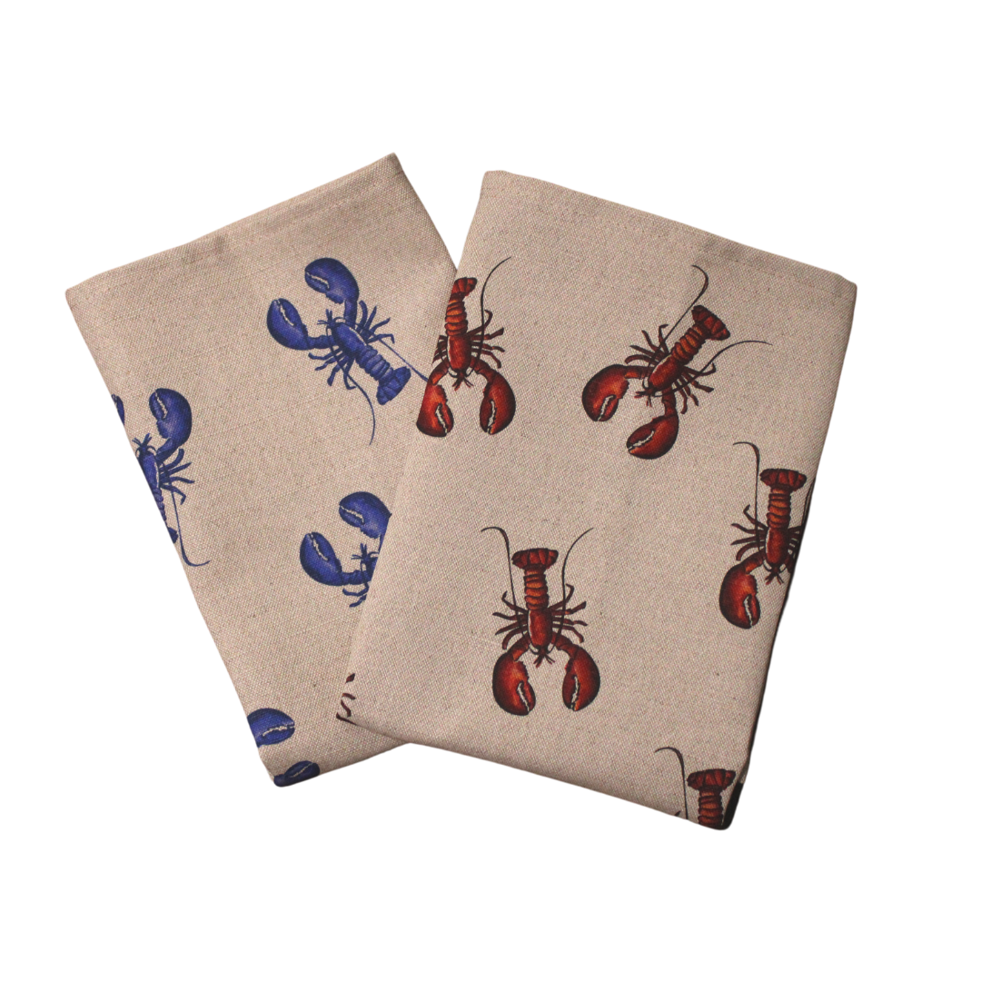 Set of 2 Tea Towels - Cooked and Uncooked Lobster